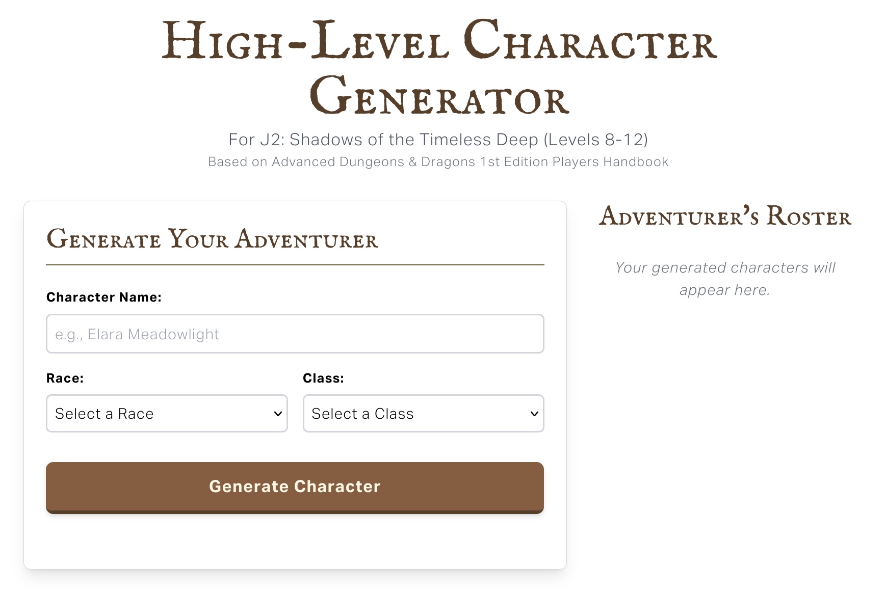 AD&D High Level Creator